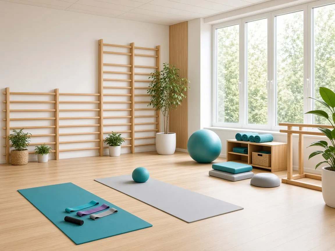 Plateau de rééducation avec tapis et espaliers